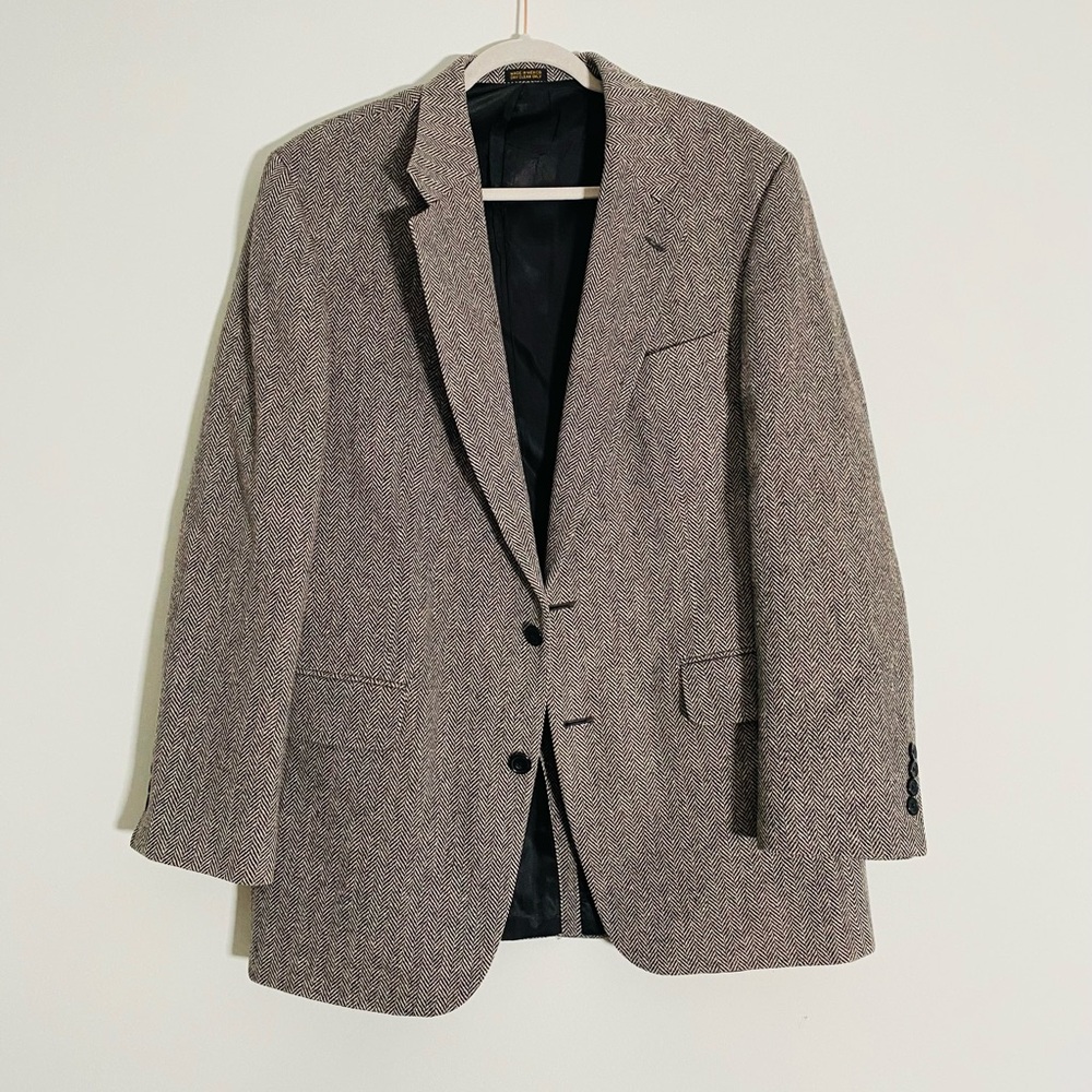 Vintage Tweed Oscar de la Renta Men's Herringbone Jacket 70% Wool 30% Lambswool